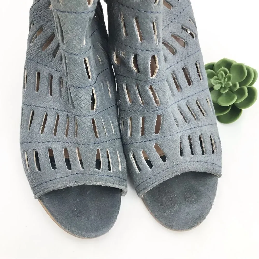 DIBA Slate Blue Laser Cut Suede Ankle Heels